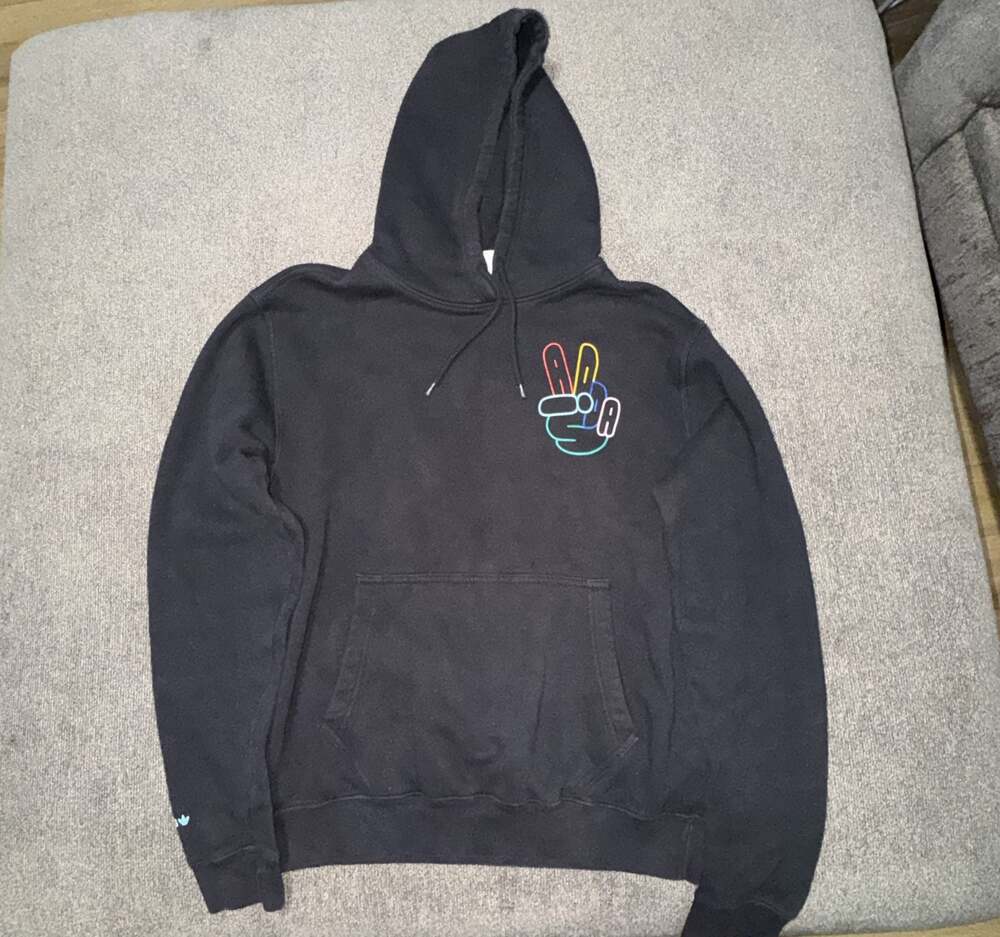 Adidas Originals Peace Sign Trefoil Black Hoodie Sweatshirt Size Medium HC1789